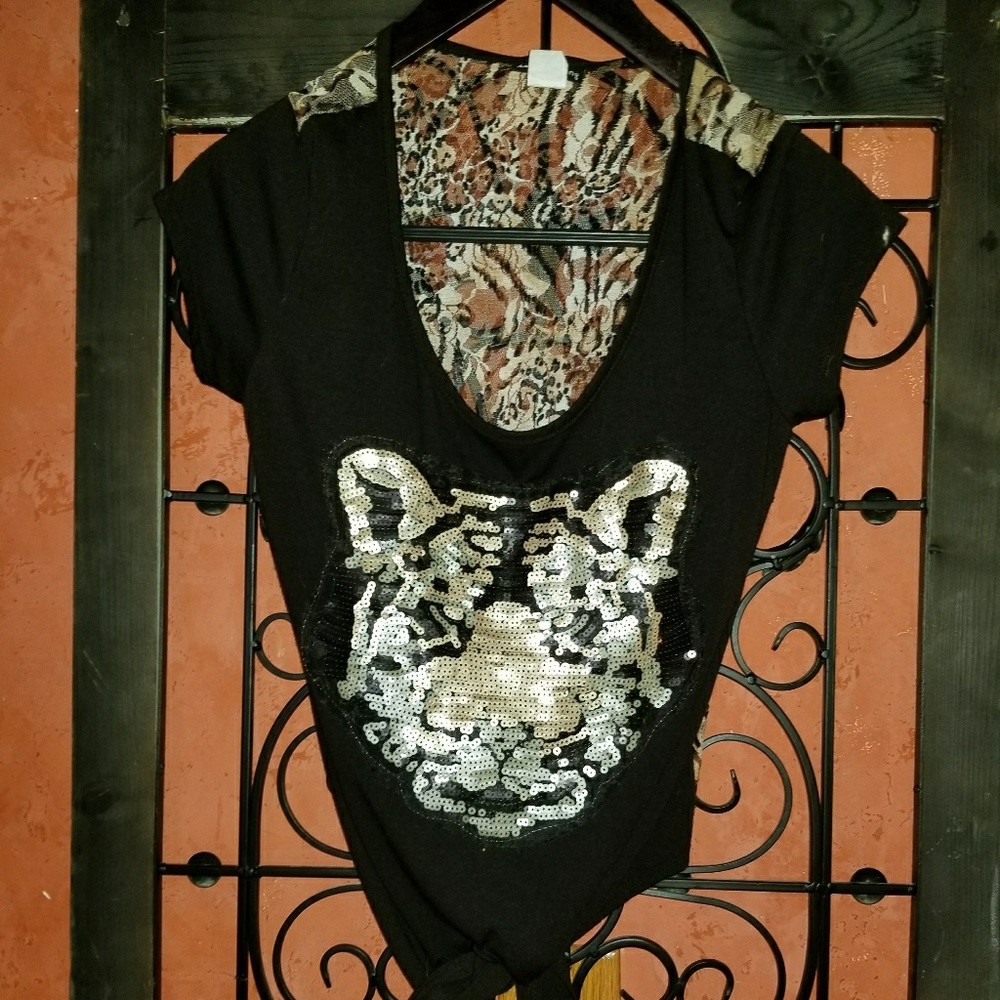 Tiger Sequin Black Shirt
